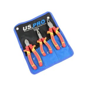 US Pro 3 Pc Electricians Insulated VDE Plier Set