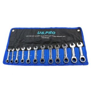 US PRO 12pc Metric 72 Teeth Stubby Ratchet Spanners