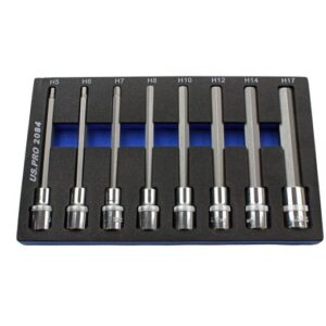 US Pro 8 Pc 1/2" Dr Long Hex Bit Socket set